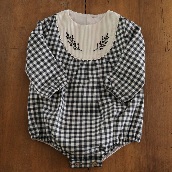 Embroidered Romper Suit with Yoke - Gingham - 3m-2y – Arbre Bleu