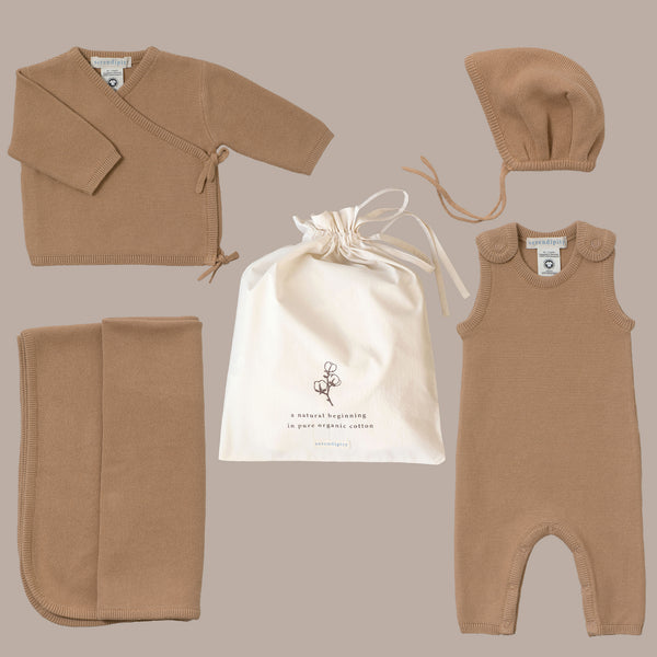 Organic Cotton Knitted Newborn Set pcs Tan 0-3m – Arbre Bleu
