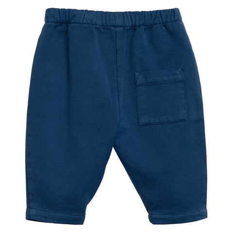 Serendipity organics, pantalon bébé en sergé de coton biologique couleur sapphire blue, organic cotton twill pants for babies by Serendipty organics