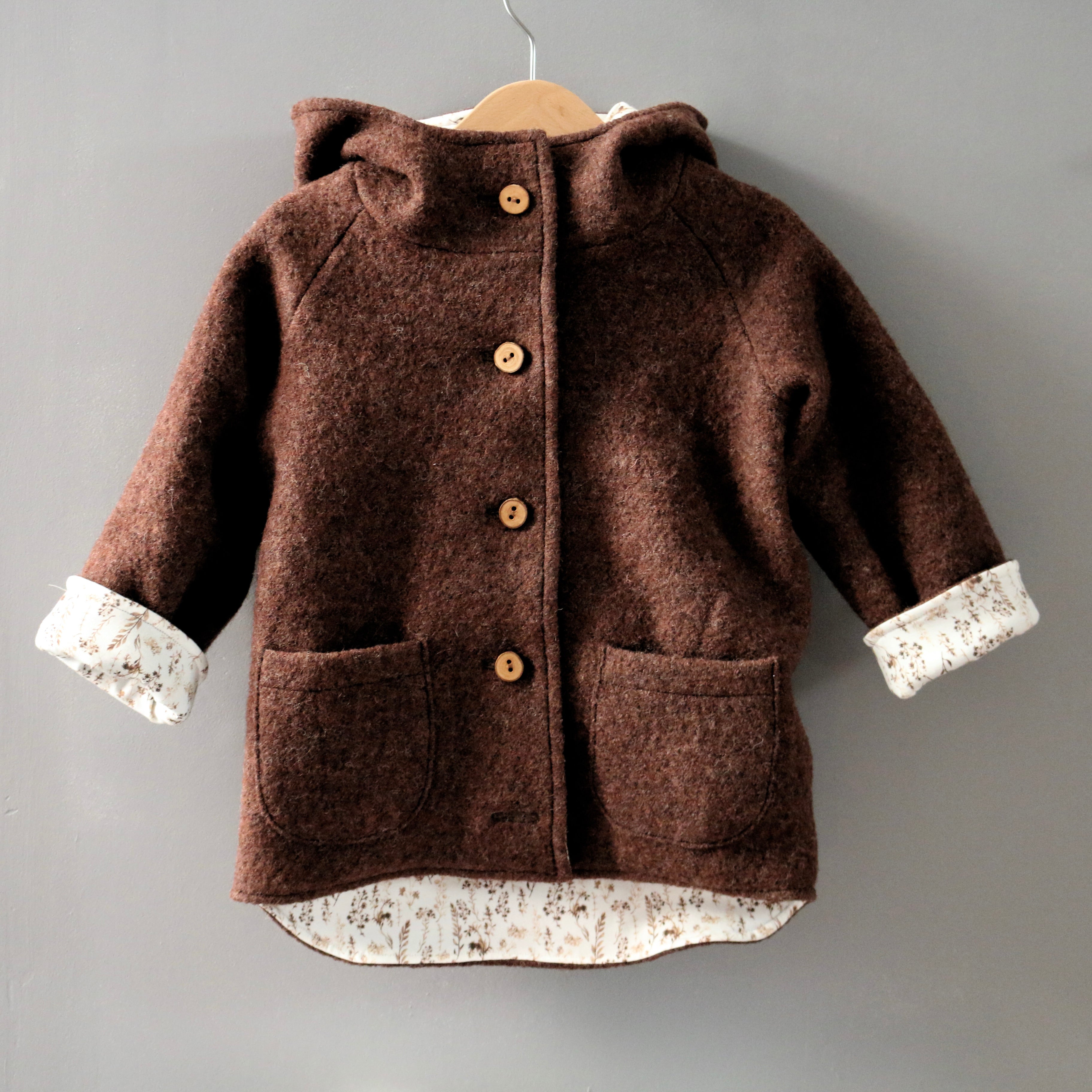 Pixie Hood Boiled Wool Coat Brown 1-8y - Main Image