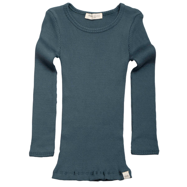 t-shirt avec manches longues enfant en coton et soie par Minimalisma, deep ocean chez Arbre Bleu