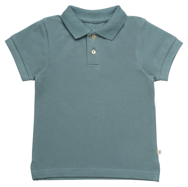 nouvelle collection, polo shirt enfants bleu en coton biologique GOTS certified par Minimalisma