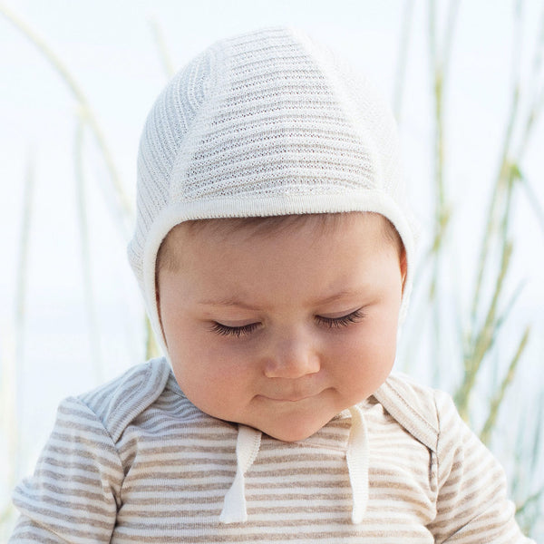 beguin bébé tricoté en coton biologique par Serendipity Organics, trés douce bonnet bébé en coton biologique chez Arbre Bleu