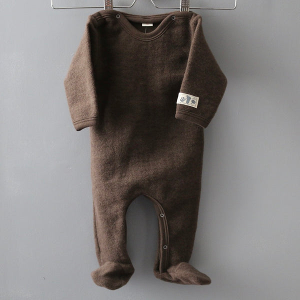 pyjama bébé en laine merinos eponge, 100% laine merinos biologique, Lilano, fabrique en Allemagne, marron