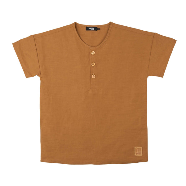 t-shirt en coton bio et lin pour enfant par Pure Pure, t-shirt enfant en couleur marron