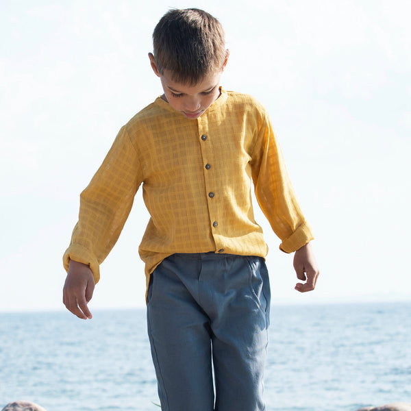 chemise enfant en coton biologique, Serendipity organics, chemise enfants en jaune coton bio