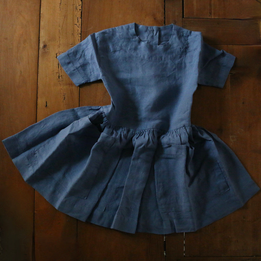 Linen Pocket Dress - Blue Nova - 18m-8y Arbre Bleu Linen Pocket Dress - Blue Nova - 18m-8y Arbre Bleu