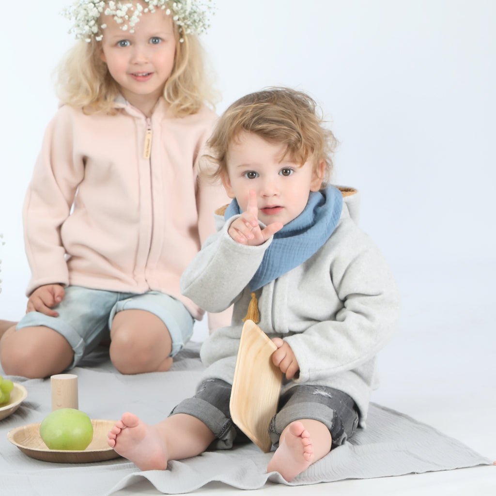 veste en coton polair biologique pour enfants et bébés, Kitz Heimat, gris et moutarde