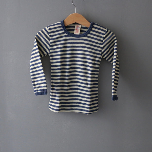 Organic Striped Wool Top - Blue Melange/Natural - 1-12y