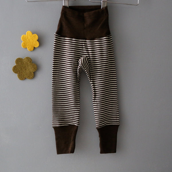 Cosilana pantalon bébés en laine merinos et soie bio, pantalon bébé durable equitable biologique, pantalon laine merinos bio et soie, marron
