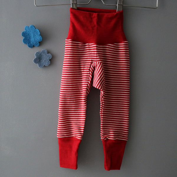 Cosilana pantalon bébés en laine merinos et soie bio, pantalon bébé durable equitable biologique, pantalon laine merinos bio et soie, rouge